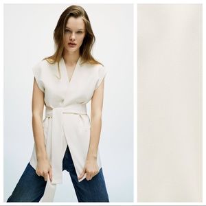 NWT. Zara Ecru Oversized Belted Fall Vest